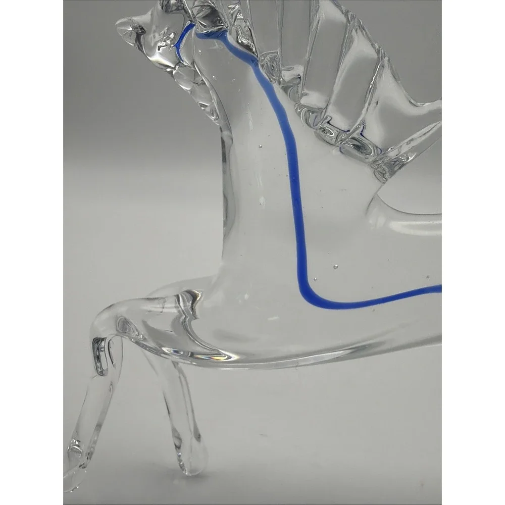 Vintage Murano Style Art Glass Horse Figurine Clear Cobalt Blue 8.25